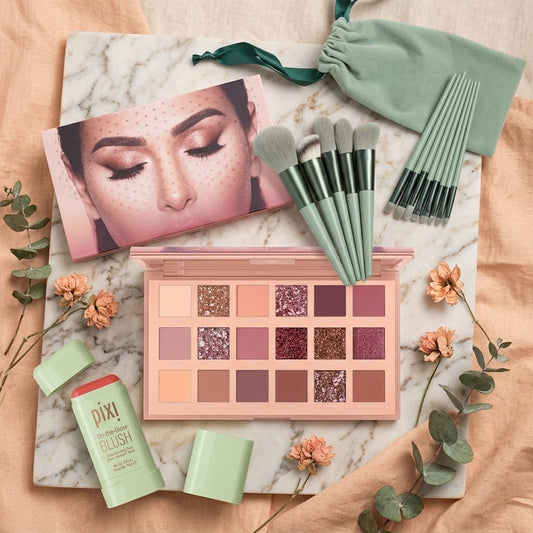 Makeup Combo Set – Blush Stick + 18 Color Eyeshadow Palette + 13 PCS Makeup Brushes Kit